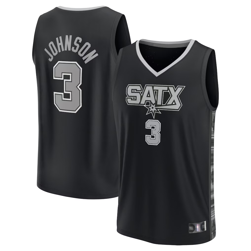 Mdoa SA.Spurs #3 Keldon Johnson Fanatics Black Fast Break Replica Player Jerseys - Statement Edition