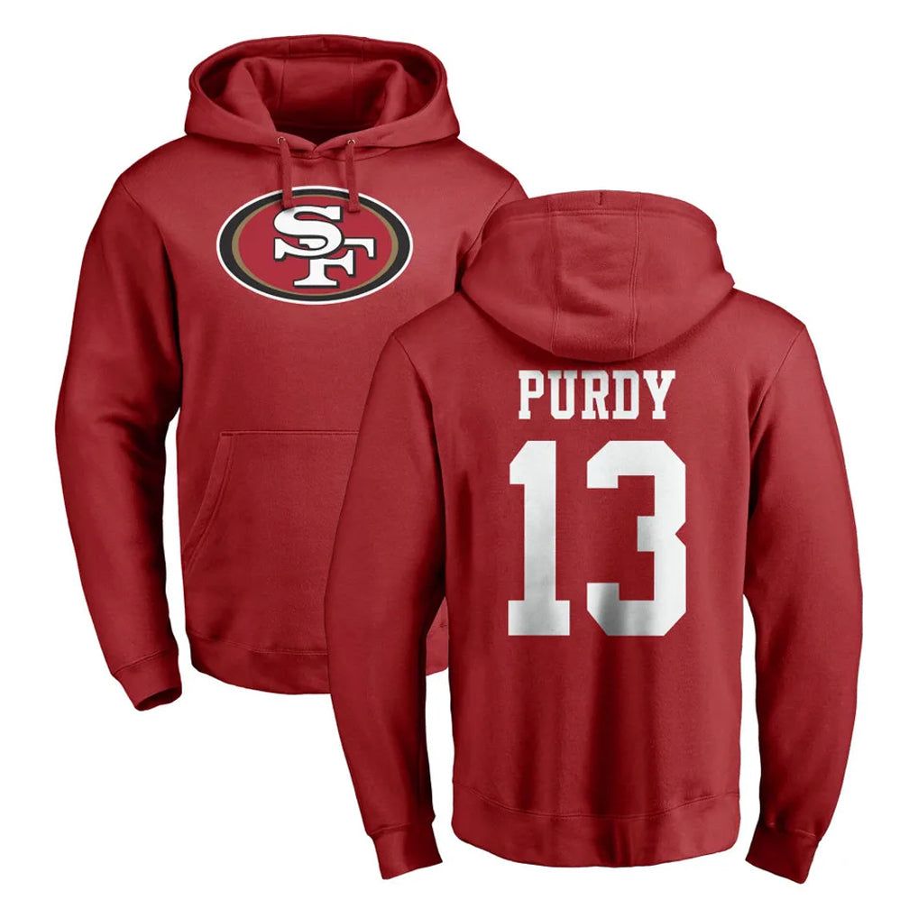 Mdoa SF.49ers #13 Brock Purdy Player Red LOGO Pullover Hoodies Home Game Stitched Jerseys