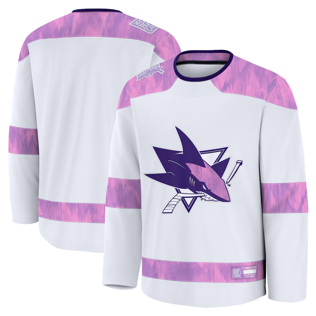 Mdoa S.Jose Sharks White 2024 Hockey Fights Cancer Practice Jerseys