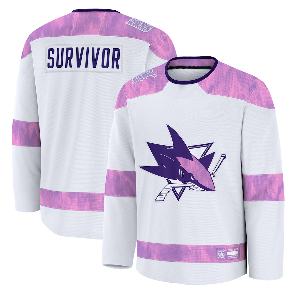 Mdoa S.Jose Sharks White Hockey Fights Cancer Survivor Practice Jerseys