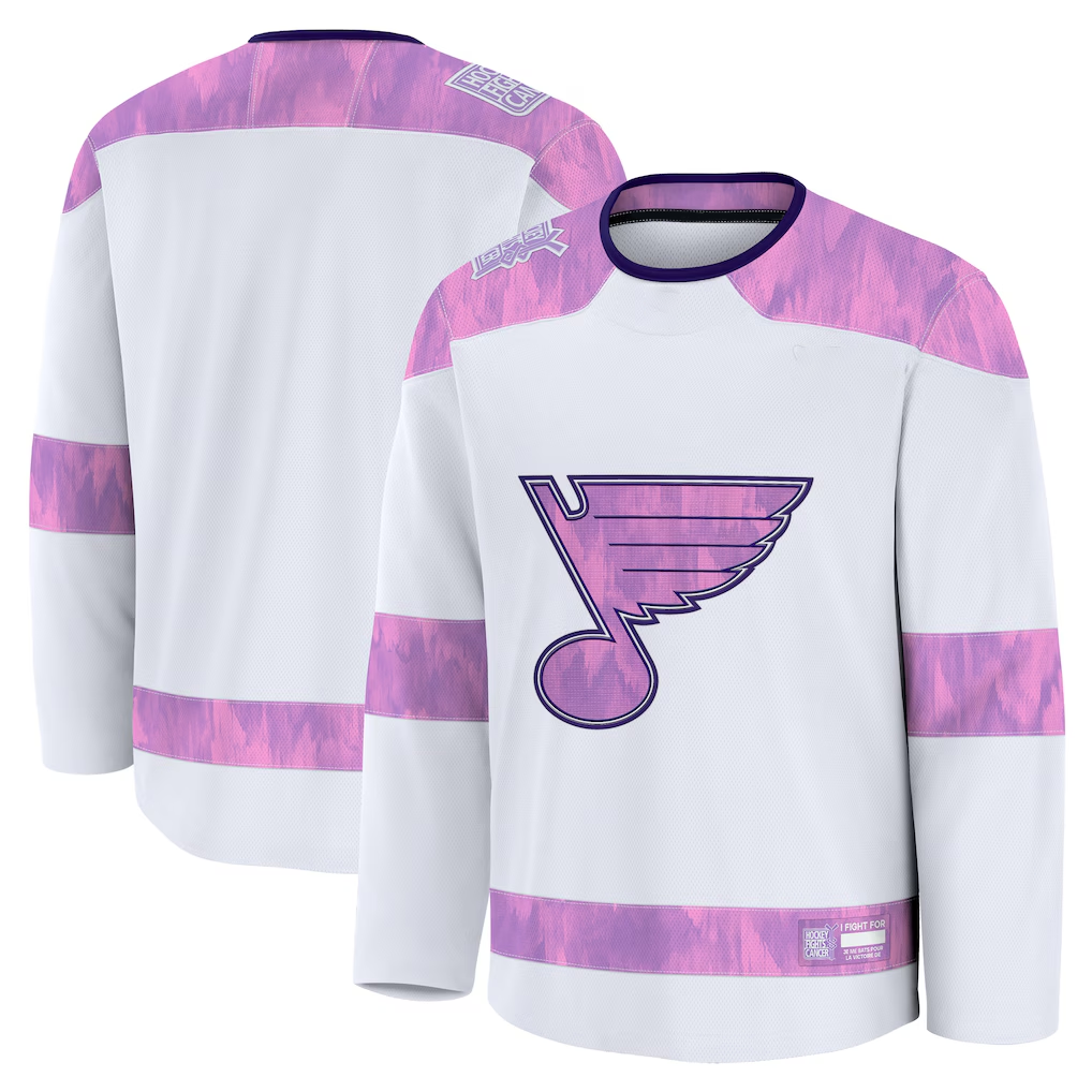 Mdoa St.L.Blues White 2024 Hockey Fights Cancer Practice Jerseys