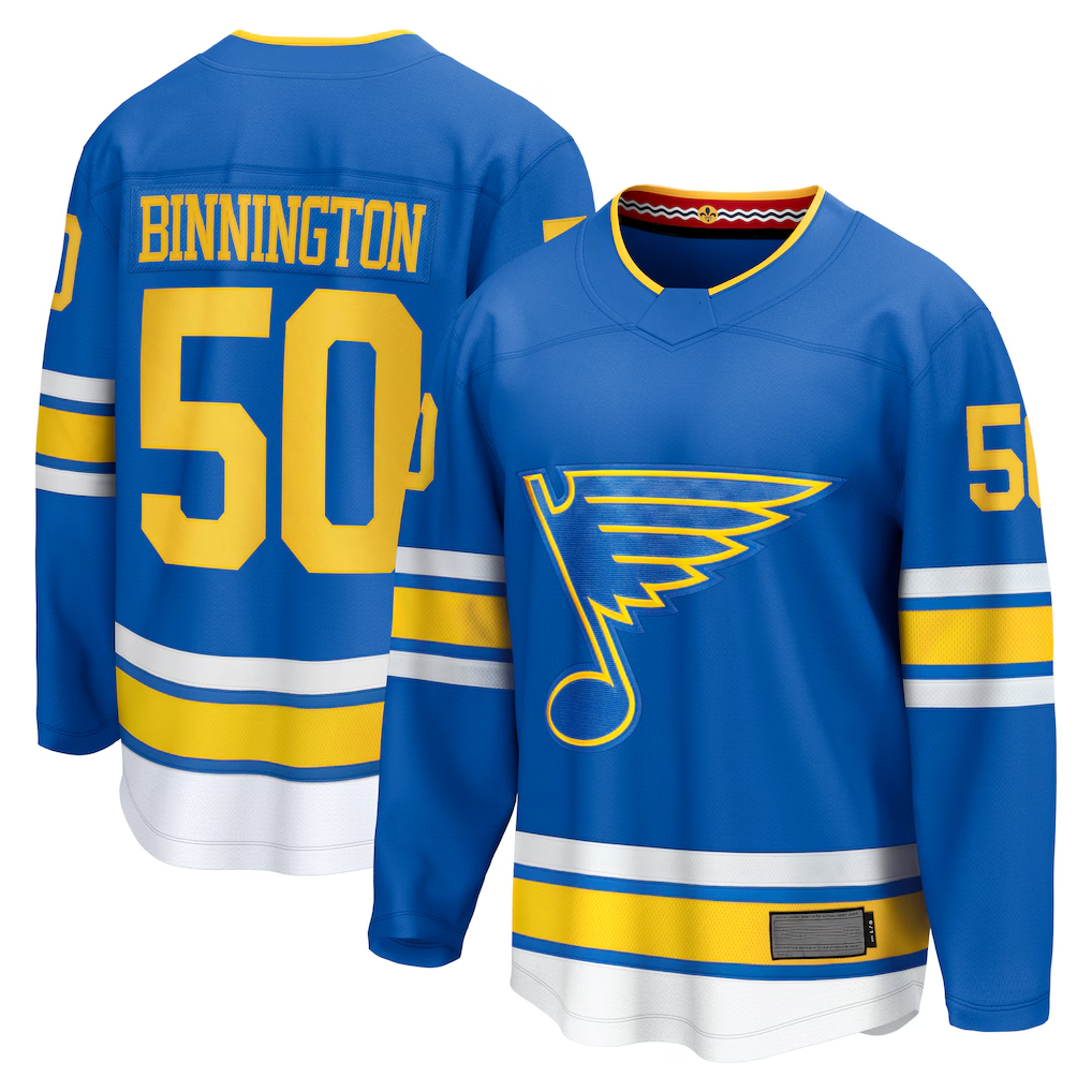Mdoa SL.Blues #50 Jordan Binnington Blue Home Premium Player Jerseys
