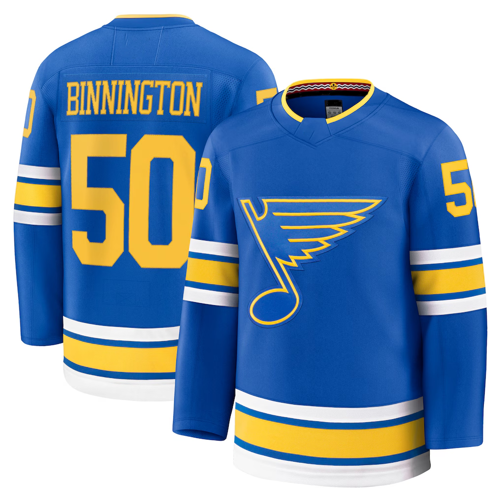 Mdoa SL.Blues #50 Jordan Binnington White Away Breakaway Player Jerseys