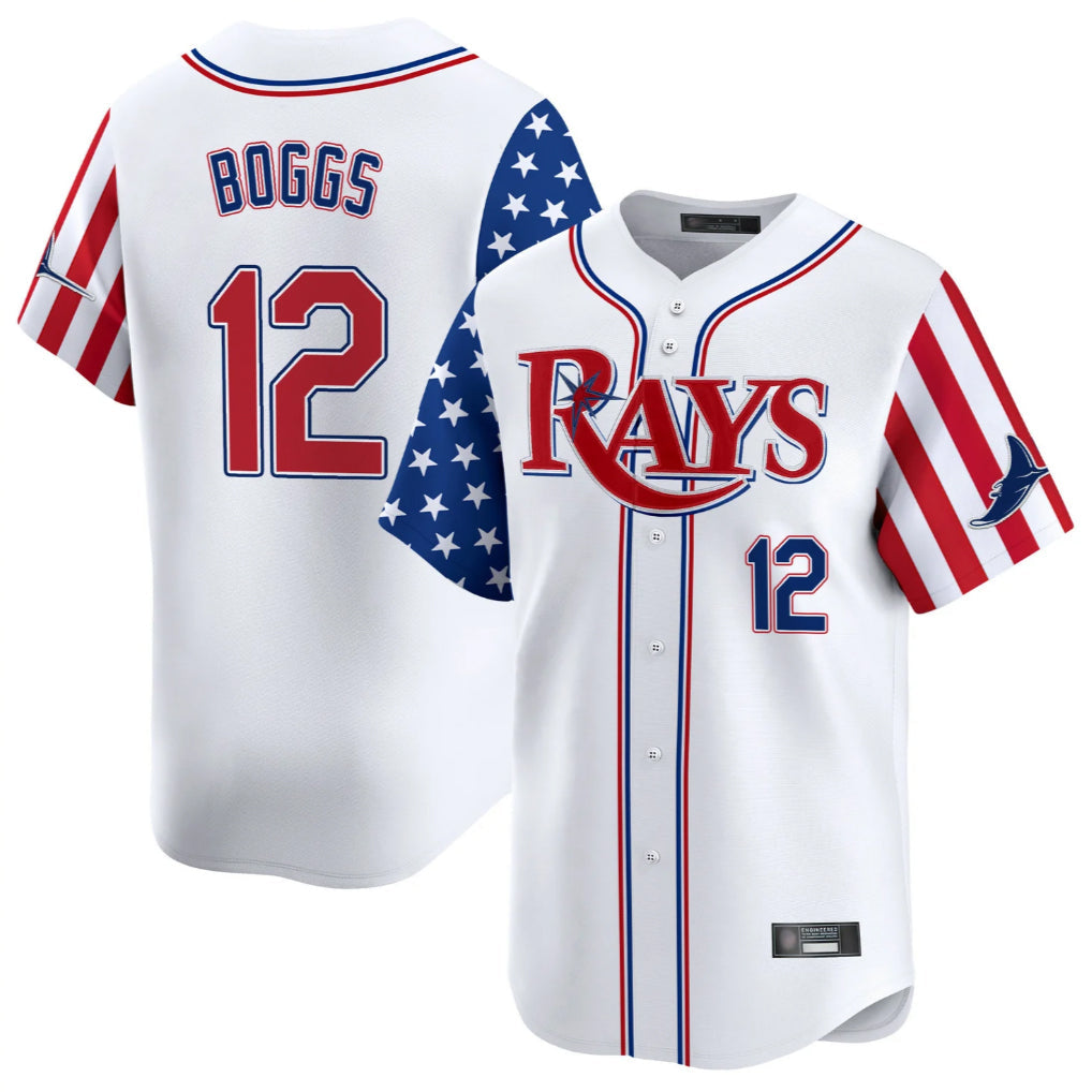 Mdoa TB.Rays #12 Wade Boggs Player White 2025 Independence Day Vapor Premier Limited Stitched Jerseys