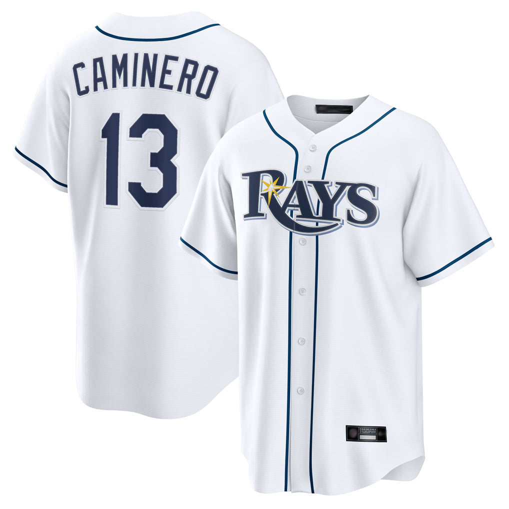 Mdoa TB.Rays #13 Junior Caminero Player White Home Game Stitched Jerseys