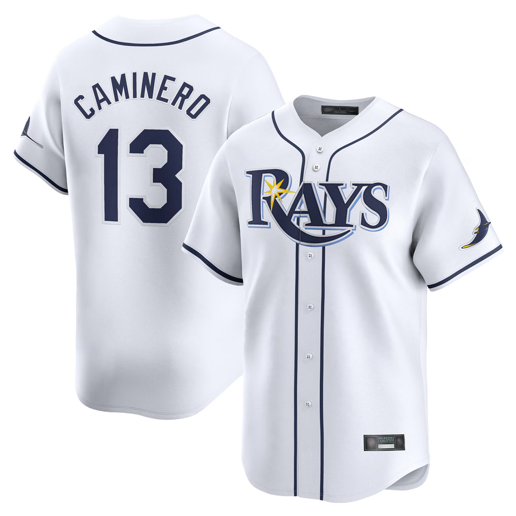 Mdoa TB.Rays #13 Junior Caminero Player White Home Limited Stitched Jerseys