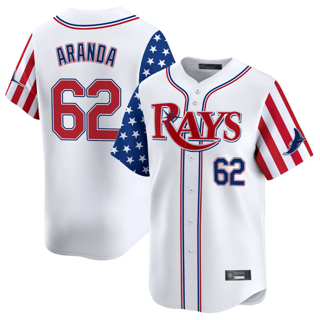Mdoa TB.Rays #62 Jonathan Aranda Player White 2025 Independence Day Vapor Premier Limited Stitched Jerseys