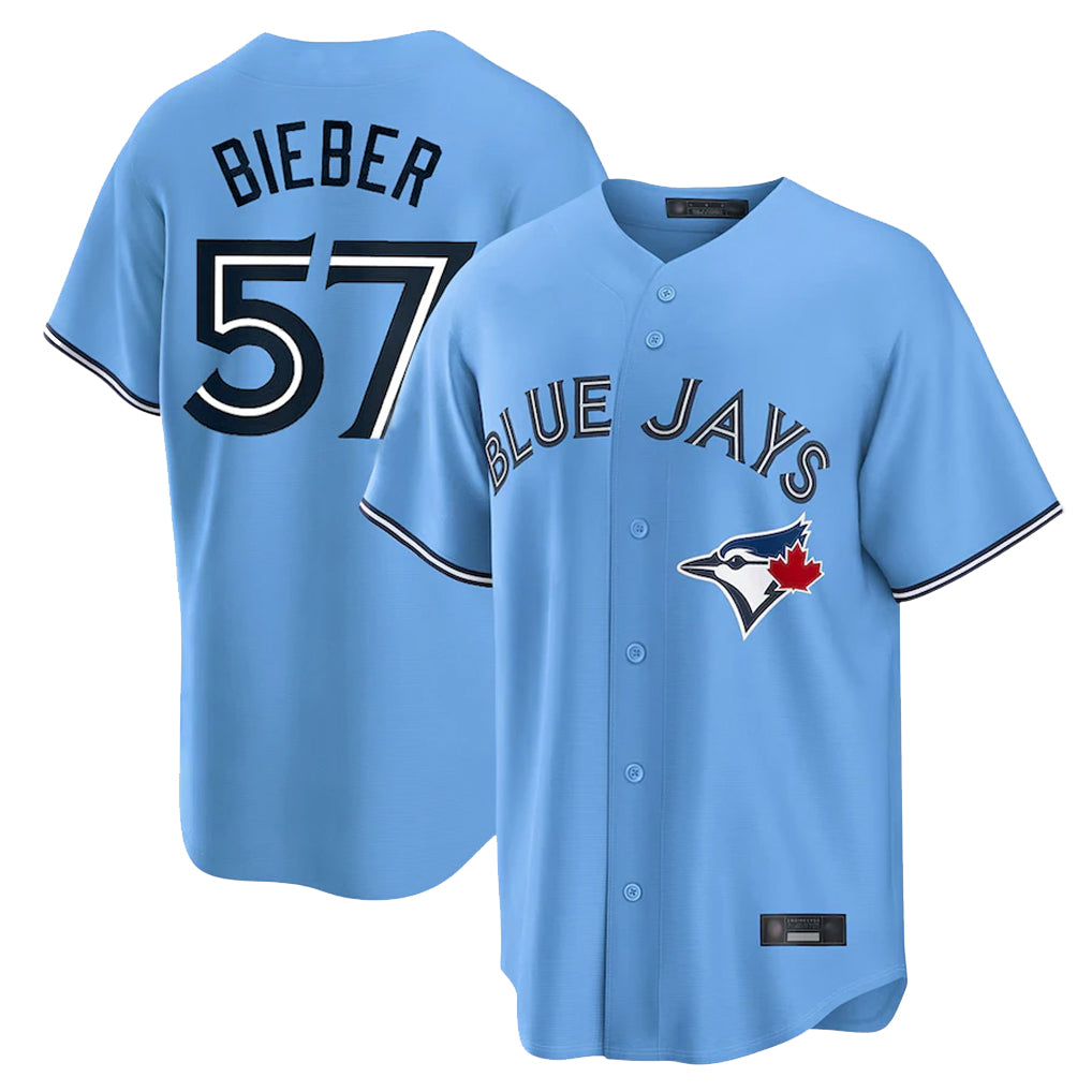 Mdoa T.Blue Jays #57 Shane Bieber Player Blue Home Stitched Jerseys