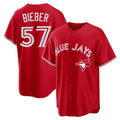 Mdoa T.Blue Jays #57 Shane Bieber Player Red Home Stitched Jerseys