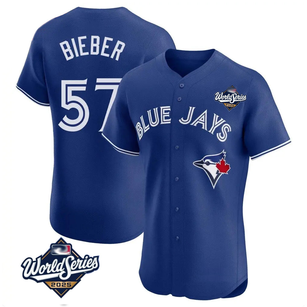Mdoa T.Blue Jays #57 Shane Bieber Player Royal 2025 World Series Elite All Stitched Jerseys
