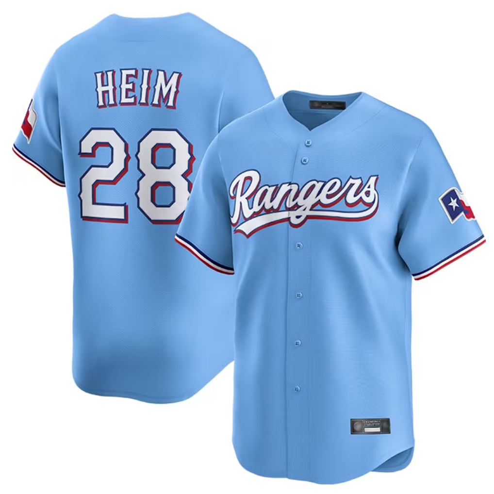Mdoa T.Rangers #28 Jonah Heim Player Light Blue Home Limited Stitched Jerseys