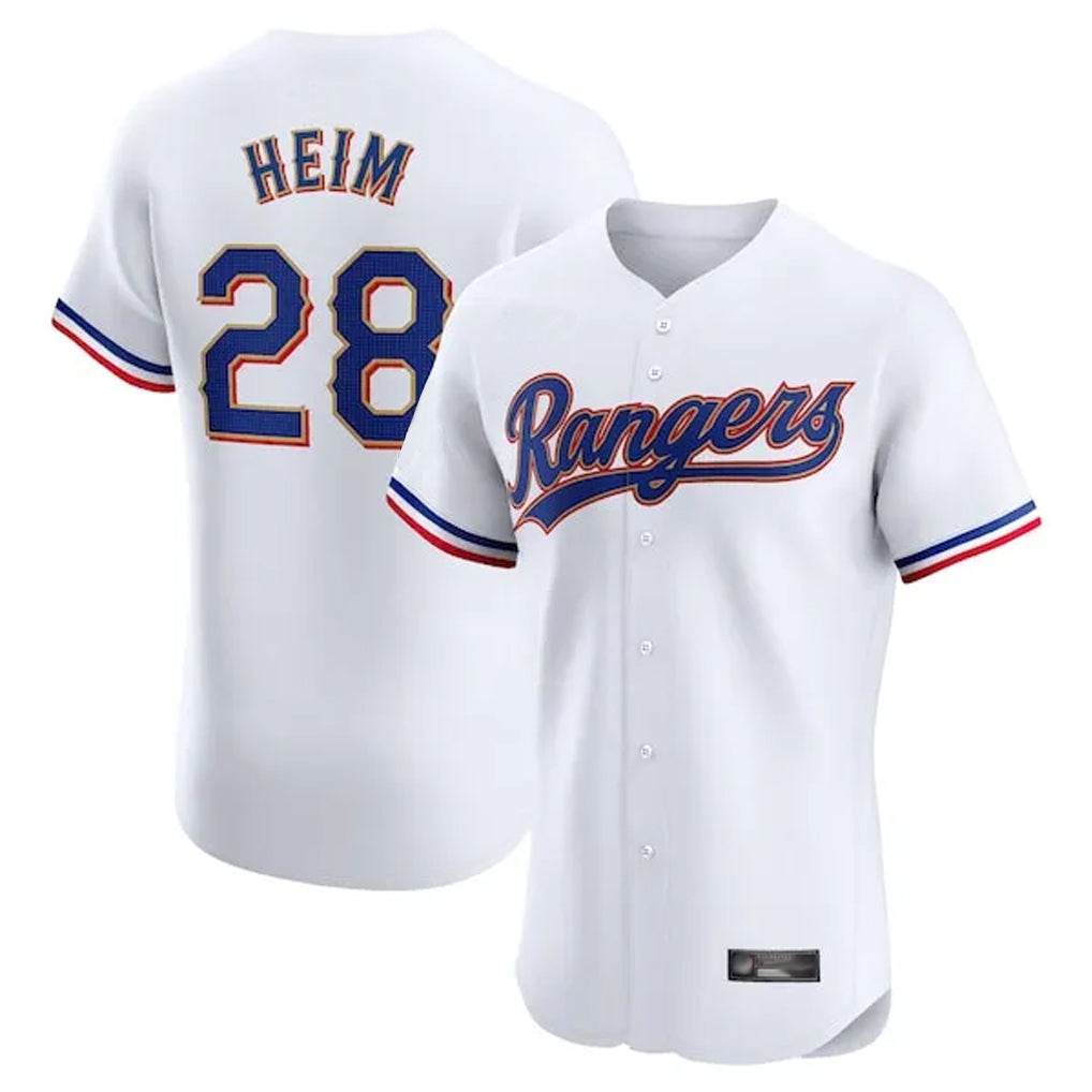Mdoa T.Rangers #28 Jonah Heim Player White Gold Collection Limited Elite Stitched Jerseys
