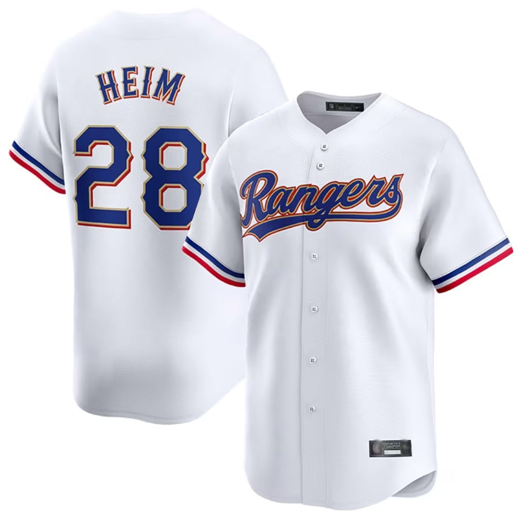 Mdoa T.Rangers #28 Jonah Heim Player White Gold Collection Limited Stitched Jerseys