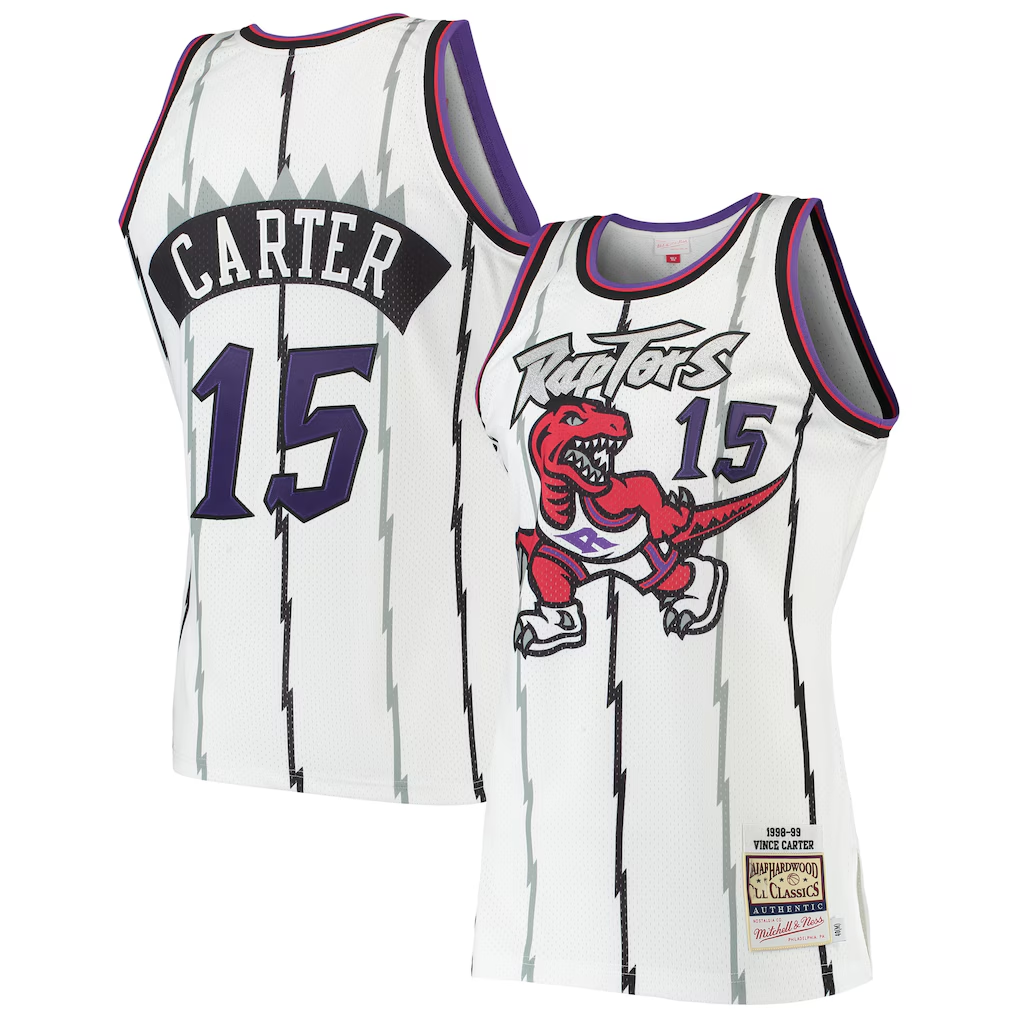 Mdoa T.Raptors #15 Vince Carter Mitchell & Ness White 1998-99 Hardwood Classics Authentic Jerseys
