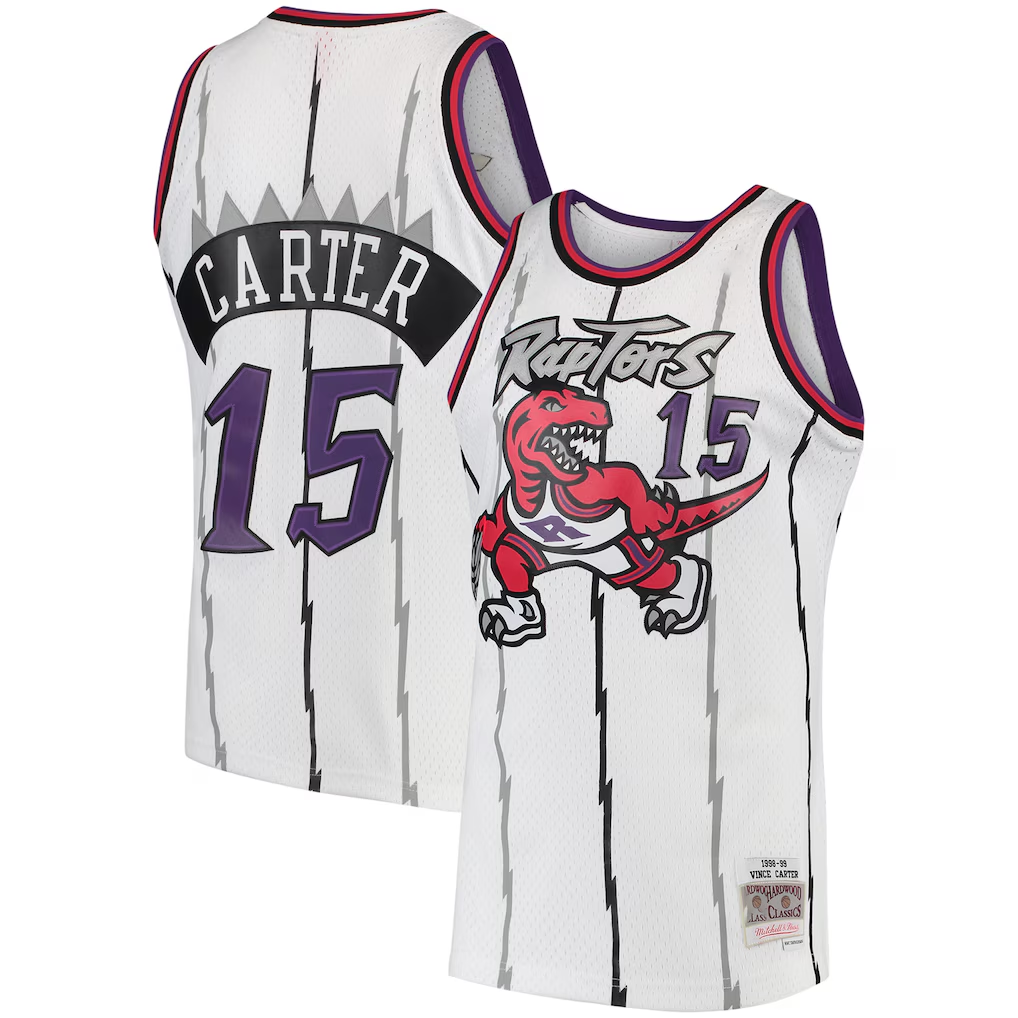 Mdoa T.Raptors #15 Vince Carter Mitchell & Ness White 1998-99 Hardwood Classics Swingman Jerseys