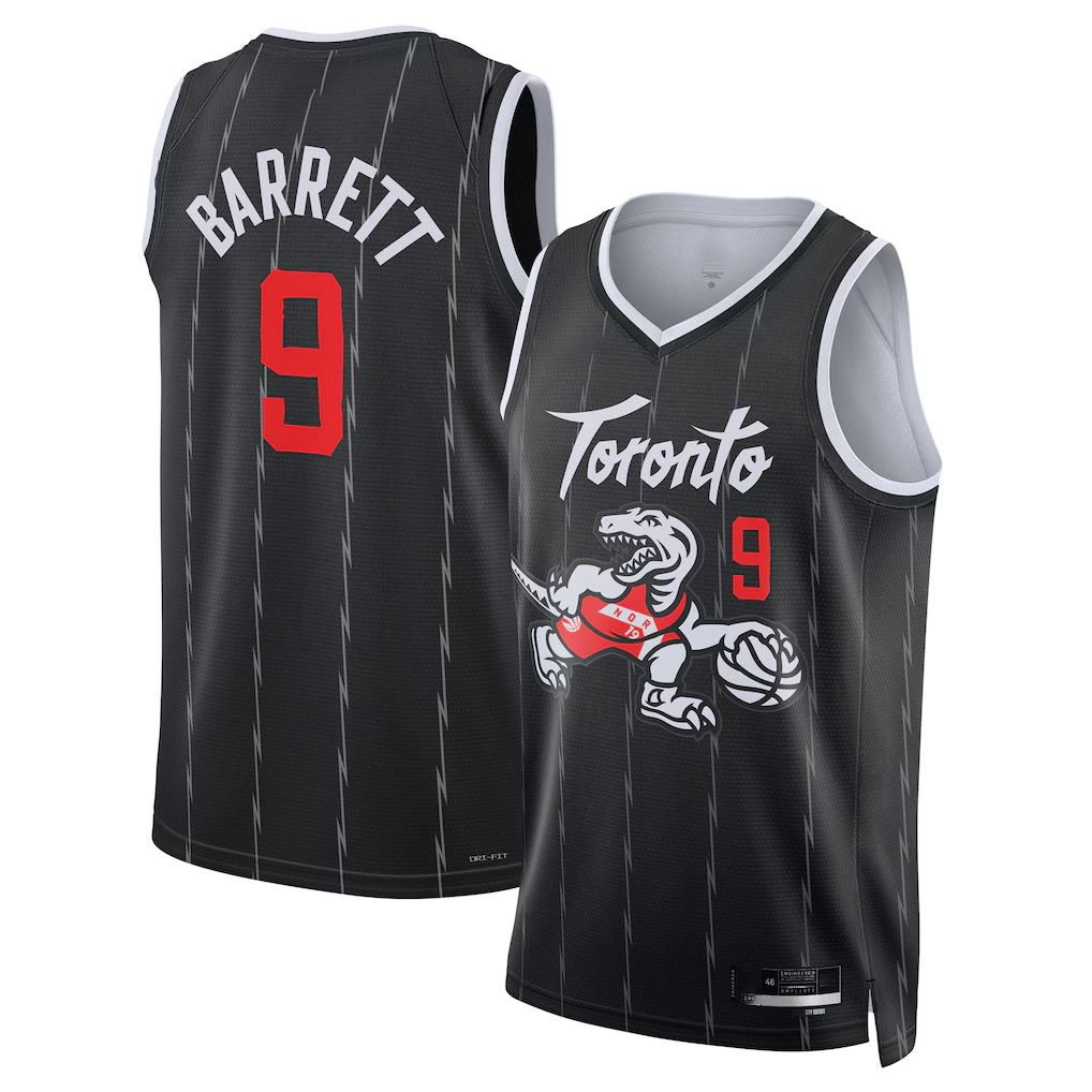 Mdoa T.Raptors #9 RJ Barrett Black 2025-26 Swingman Jerseys - City Edition