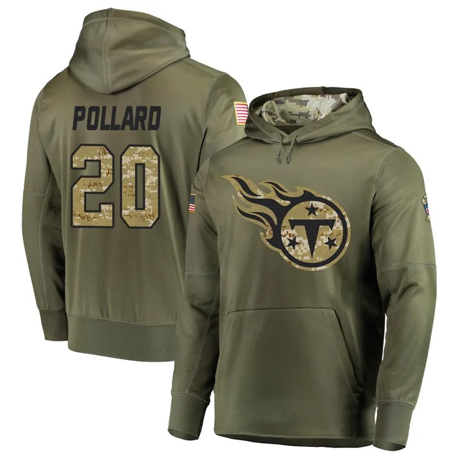 Mdoa T.Titans #20 Tony Pollard Player Camo Salute To Service Hoodies Olive Stitched Jerseys
