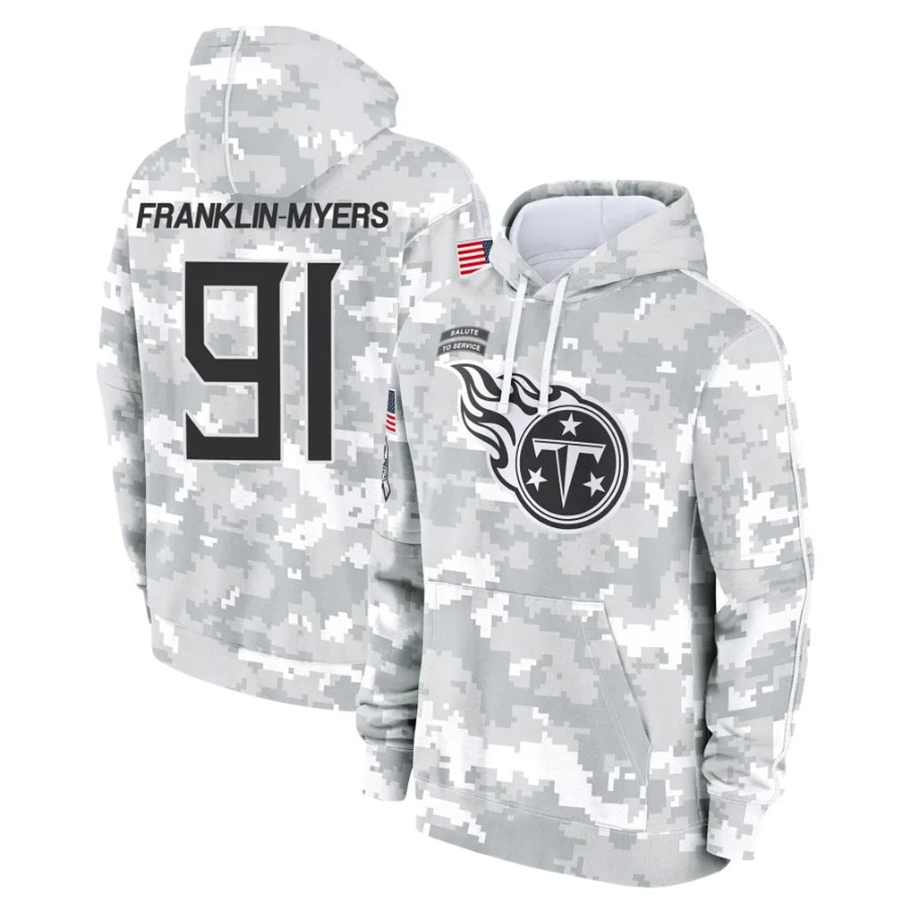 Mdoa T.Titans #91 John Franklin-Myers Player Camo Arctic Salute to Service Pullover Hoodies Home Game Stitched Jerseys