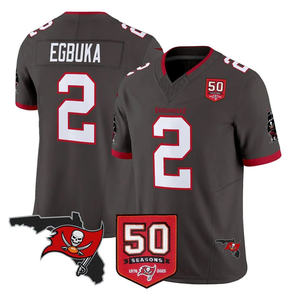 Mdoa TB.Buccaneers #2 Emeka Egbuka Player Pewter Limited 2026 Season Vapor F.U.S.E. Home Game Stitched Jerseys