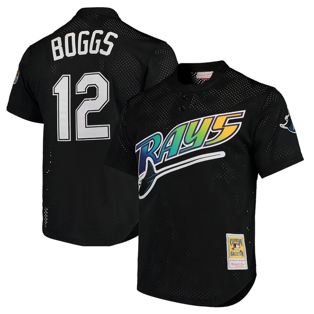 Mdoa TB.Rays #12 Wade Boggs Player Black Mitchell & Ness Cooperstown Replica Stitched Jerseys