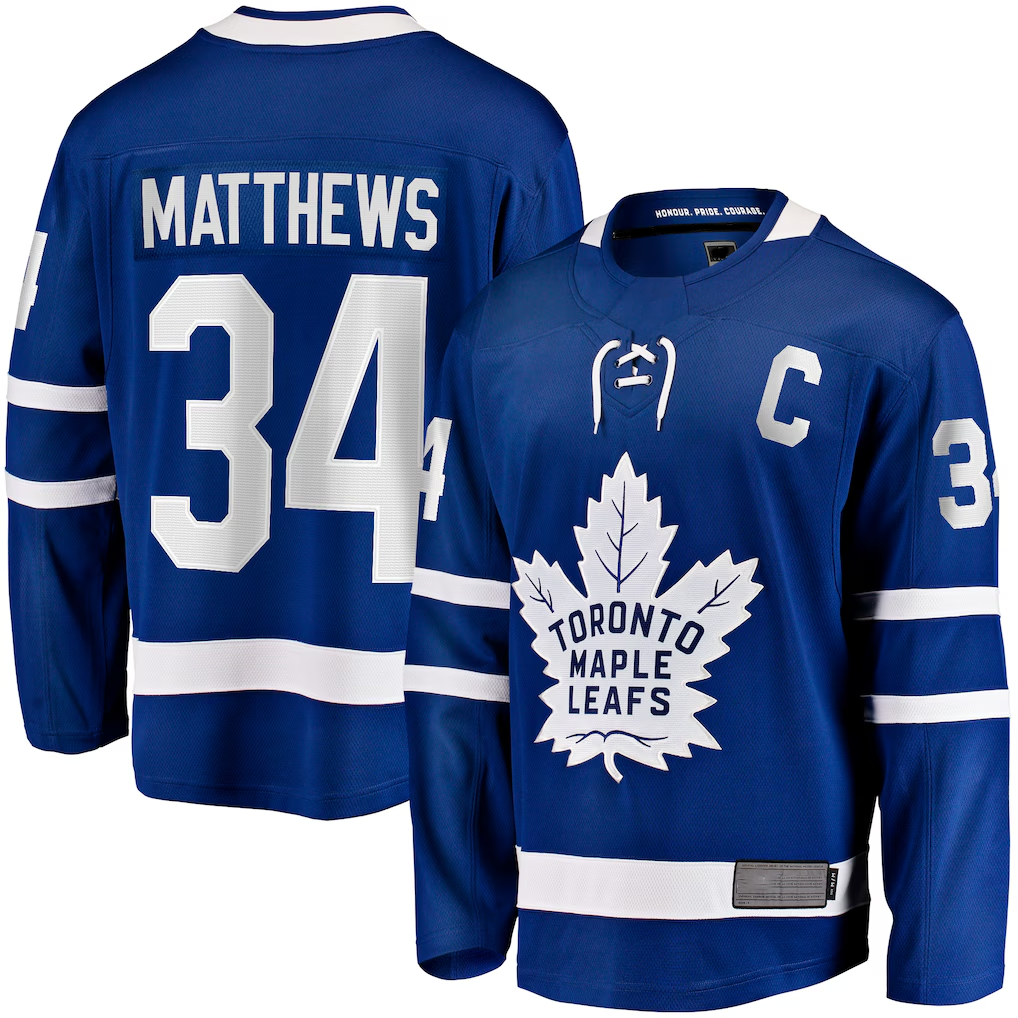 Mdoa T.Maple Leafs #34 Auston Matthews Blue Captain Patch Home Breakaway Player Jerseys