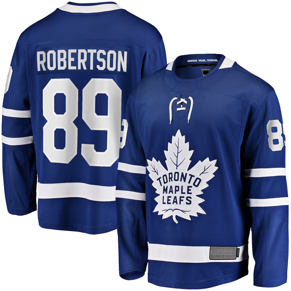 Mdoa T.Maple Leafs #89 Nicholas Robertson Blue Home Premier Breakaway Player Jerseys