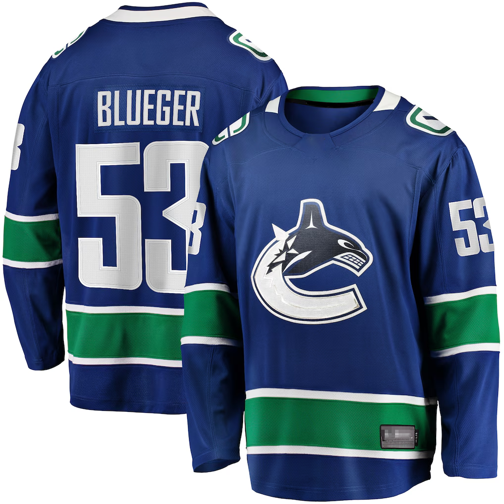 Mdoa V.Canucks #53 Teddy Blueger Blue Home Breakaway Jerseys