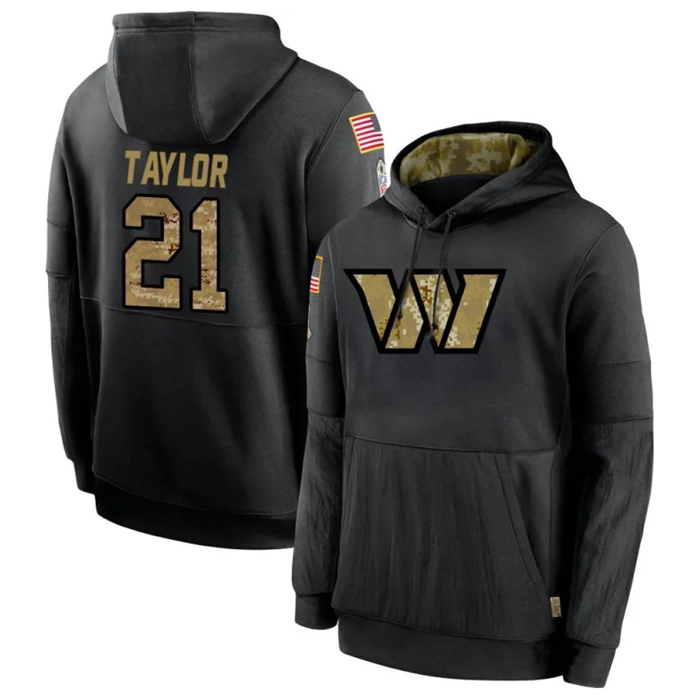 Mdoa W.Commanders #21 Sean Taylor Player Black Salute to Service Hoodies Stitched Jerseys