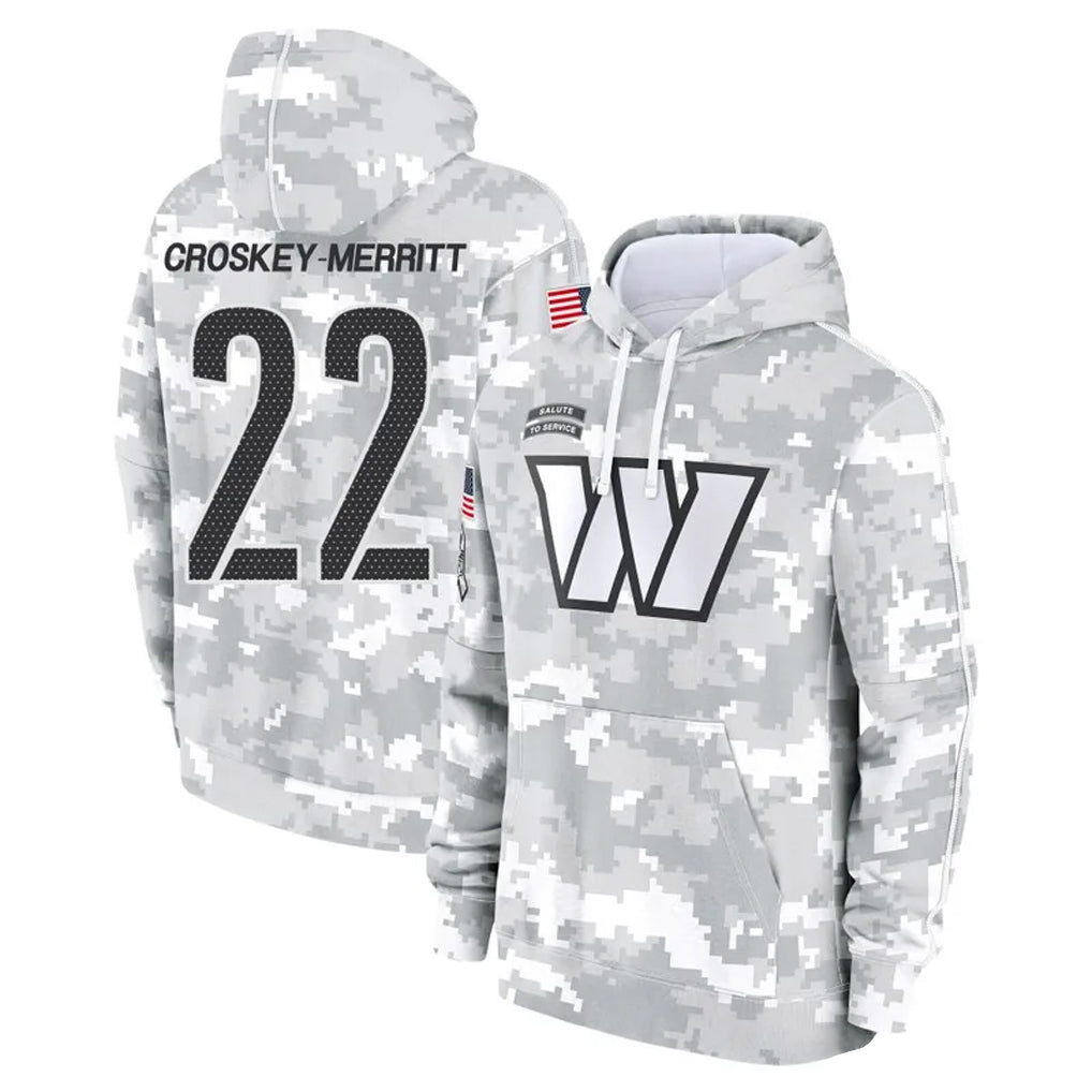 Mdoa W.Commanders #22 Jacory Croskey-Merritt Player Arctic Camo Salute to Service Hoodies Stitched Jerseys