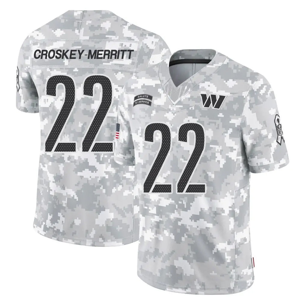 Mdoa W.Commanders #22 Jacory Croskey-Merritt Player Arctic Camo Salute to Service Limited Stitched Jerseys