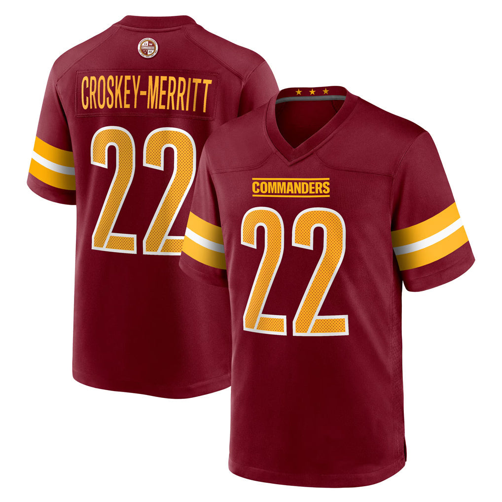Mdoa W.Commanders #22 Jacory Croskey-Merritt Player Burgundy Home Game Stitched Jerseys