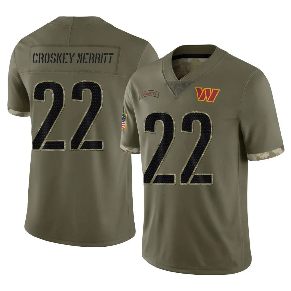 Mdoa W.Commanders #22 Jacory Croskey-Merritt Player Olive Salute To Service Stitched Jerseys