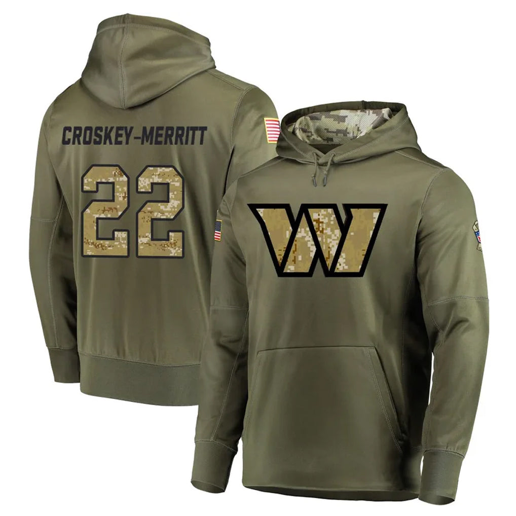 Mdoa W.Commanders #22 Jacory Croskey-Merritt Player Olive Salute to Service Limited Hoodies Stitched Jerseys