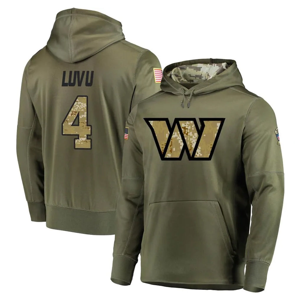 Mdoa W.Commanders #4 Frankie Luvu Player Olive Salute to Service Hoodies Stitched Jerseys