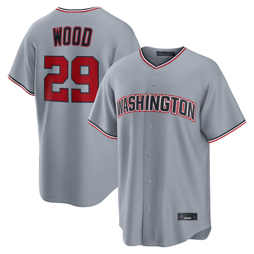 Mdoa W.Nationals #29 James Wood Player Gray Road Replica Stitched Jerseys