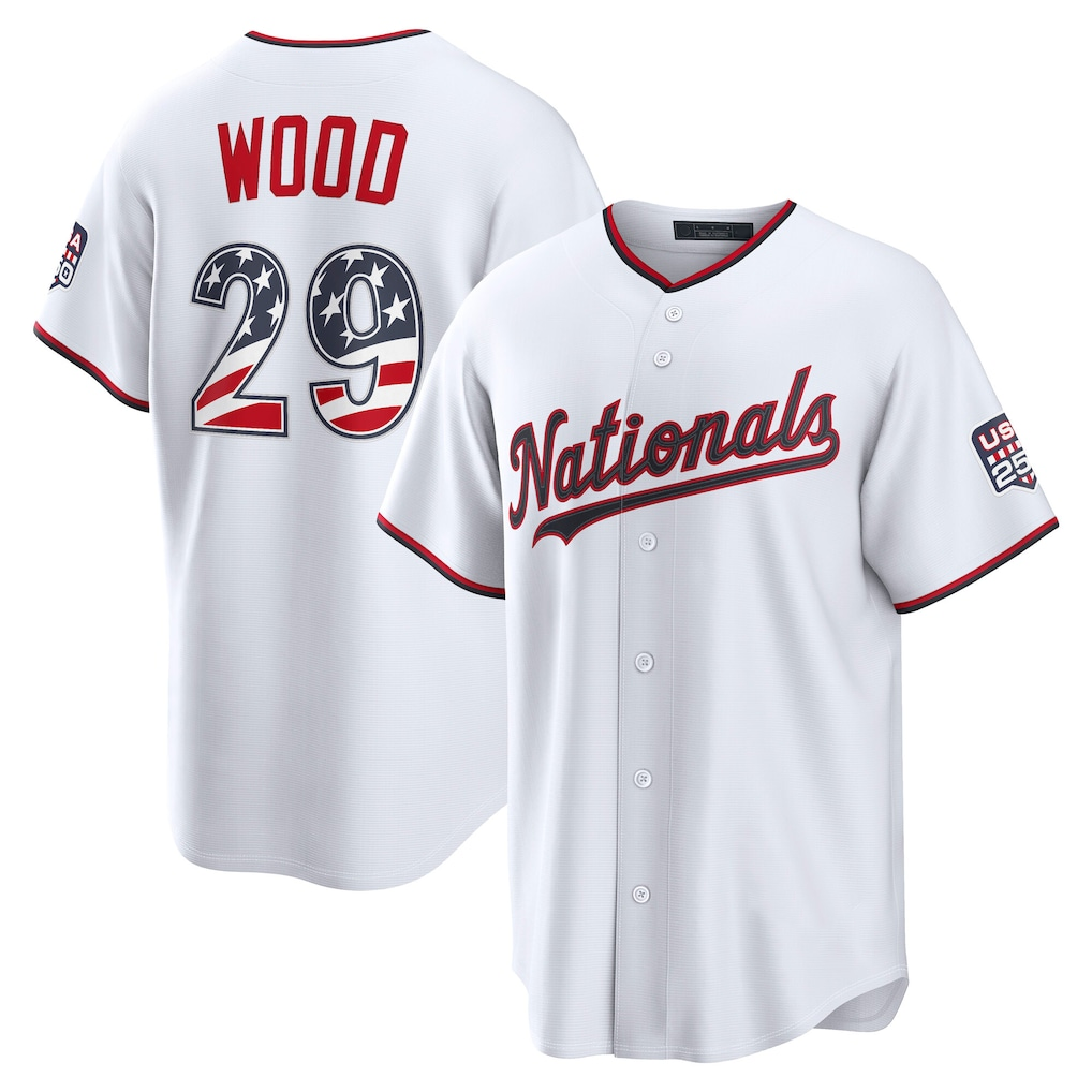 Mdoa W.Nationals #29 James Wood White USA 250 Fourth of July Home Stadium Jersey