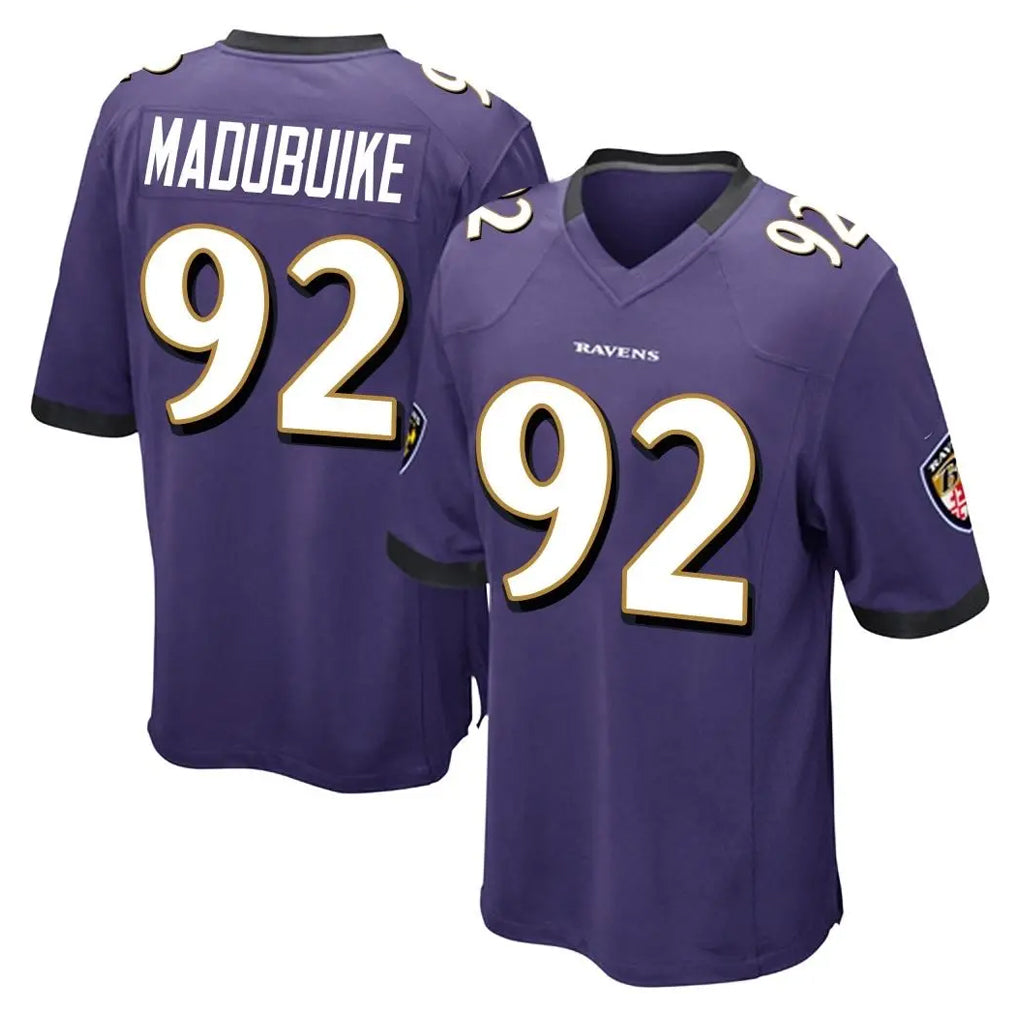 B.Ravens #92 Nnamdi Madubuike Player Purple Color Rush Home Game Mdoa Stitched Jerseys