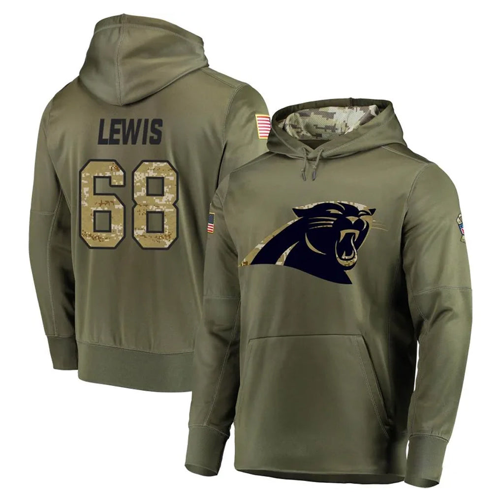 C.Panthers #68 Damien Lewis Player Olive Salute to Service Hoodies Mdoa Stitched Jerseys
