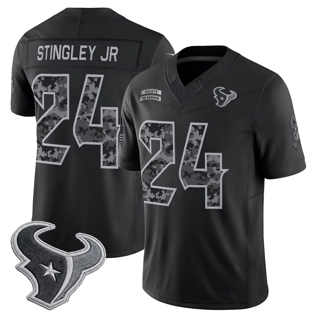 H.Texans #24 Derek Stingley Jr. Player Black Limited 2026 Salute to Service Home Game Mdoa Stitched Jerseys