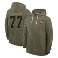 C.Browns #77 Zion Johnson Player Olive Salute to Service Pullover Hoodies Limited Mdoa Stitched Jerseys