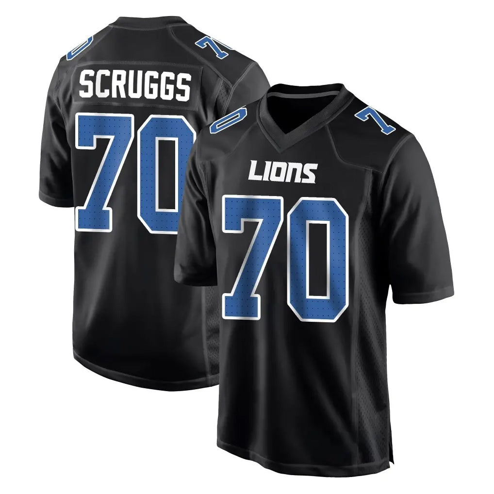 D.Lions #70 Juice Scruggs Player Black Fashion Home Game Mdoa Stitched Jerseys