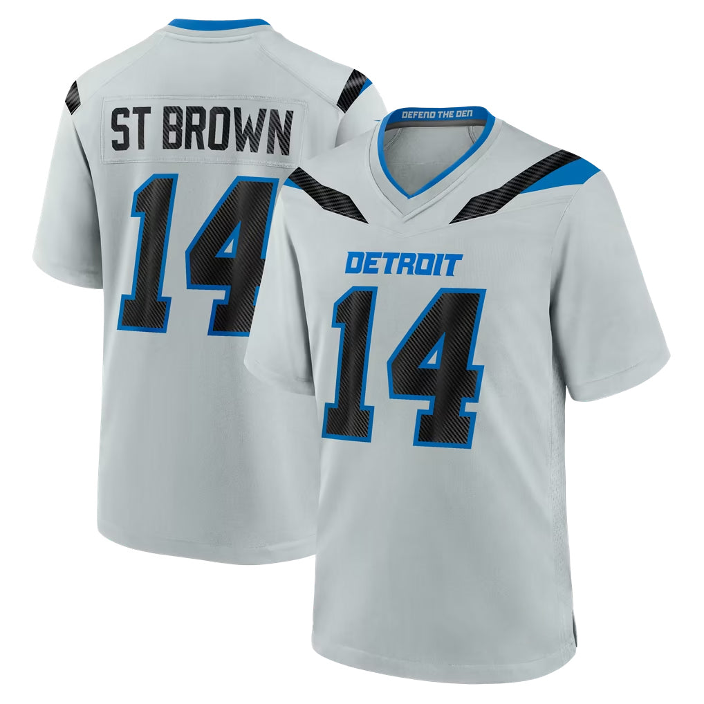 D.Lions #14 Amon-Ra St. Brown Player Silver 2026 Rivalries Collection Home Game Mdoa Stitched Jerseys