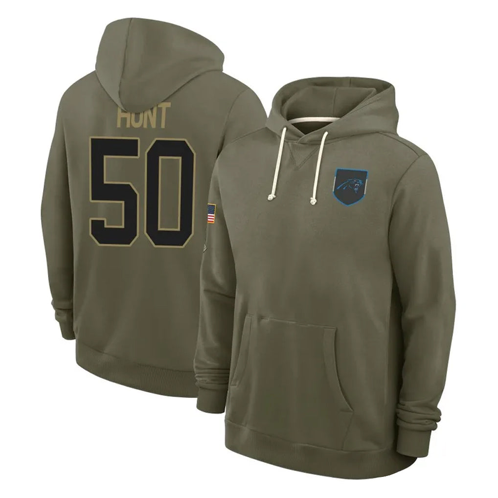 C.Panthers #50 Robert Hunt Player Olive Salute to Service Hoodies Game Mdoa Stitched Jerseys