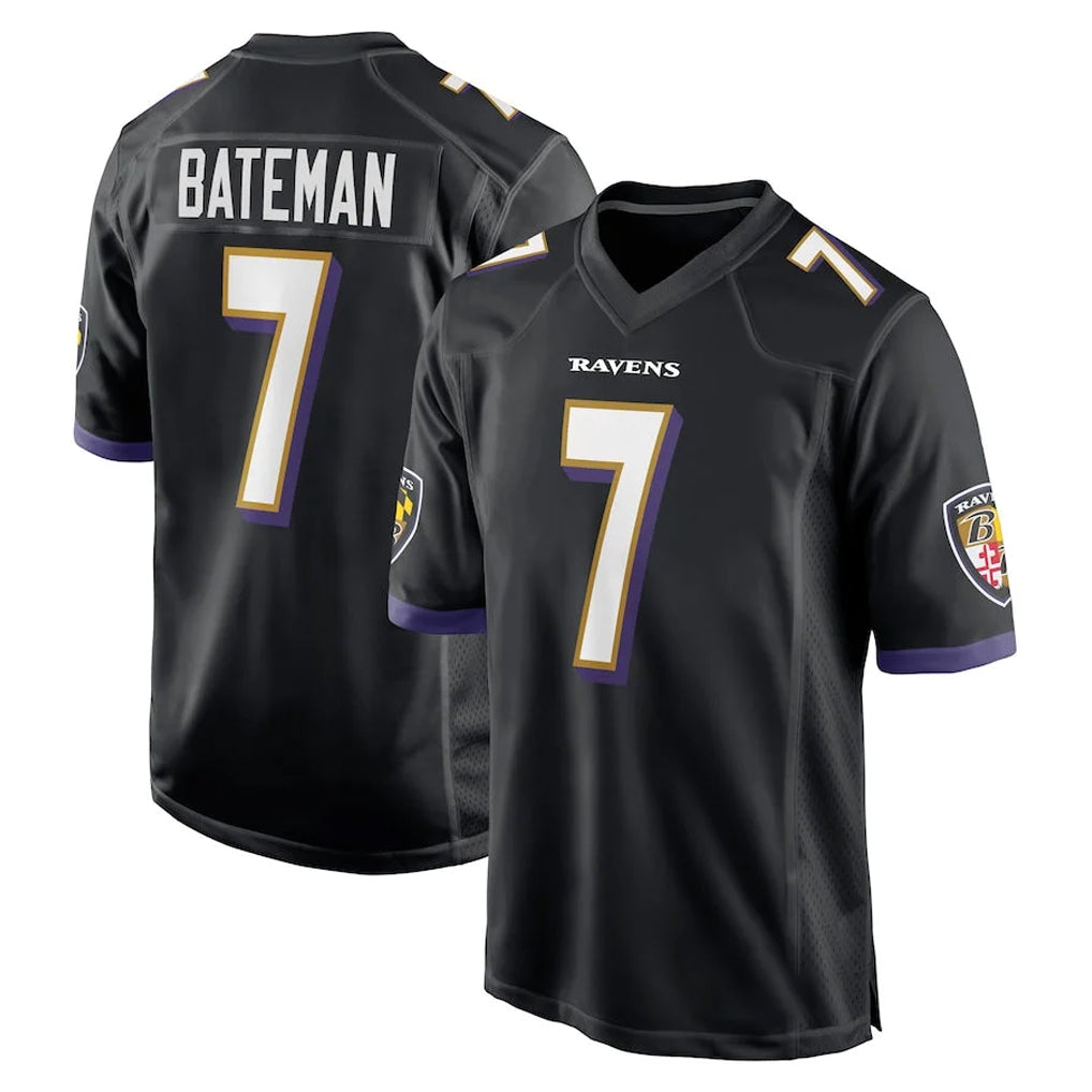 B.Ravens #7 Rashod Bateman Player Black Home Game Mdoa Stitched Jerseys