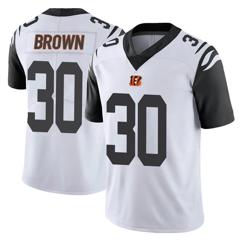 C.Bengals #30 Chase Brown Player White Color Rush Vapor Untouchable Limted Home Game Mdoa Stitched Jerseys