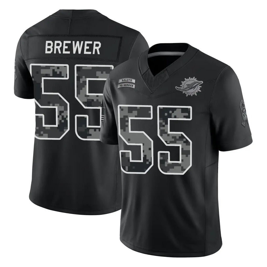 M.Dolphins #55 Aaron Brewer Player Black Limited 2026 Salute to Service Home Game Mdoa Stitched Jerseys