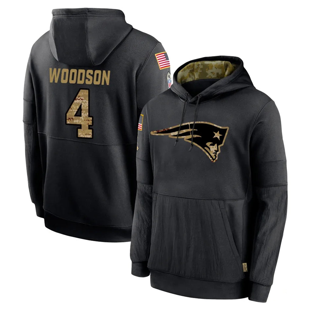 NE.Patriots #4 Craig Woodson Player Black Salute to Service Hoodies Limited Game Mdoa Stitched Jerseys