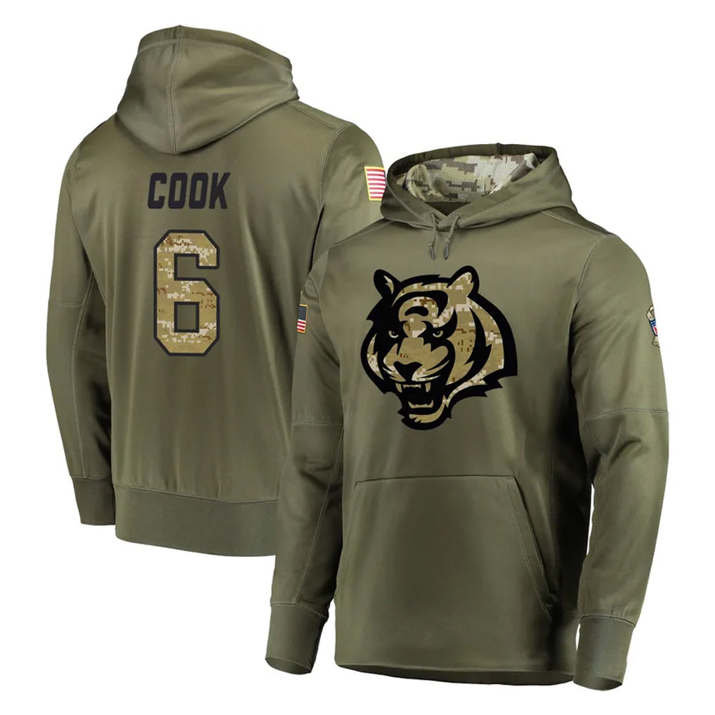 C.Bengals #6 Brian Cook Player Olive Salute to Service Pullover Hoodies Home Game Mdoa Stitched Jerseys