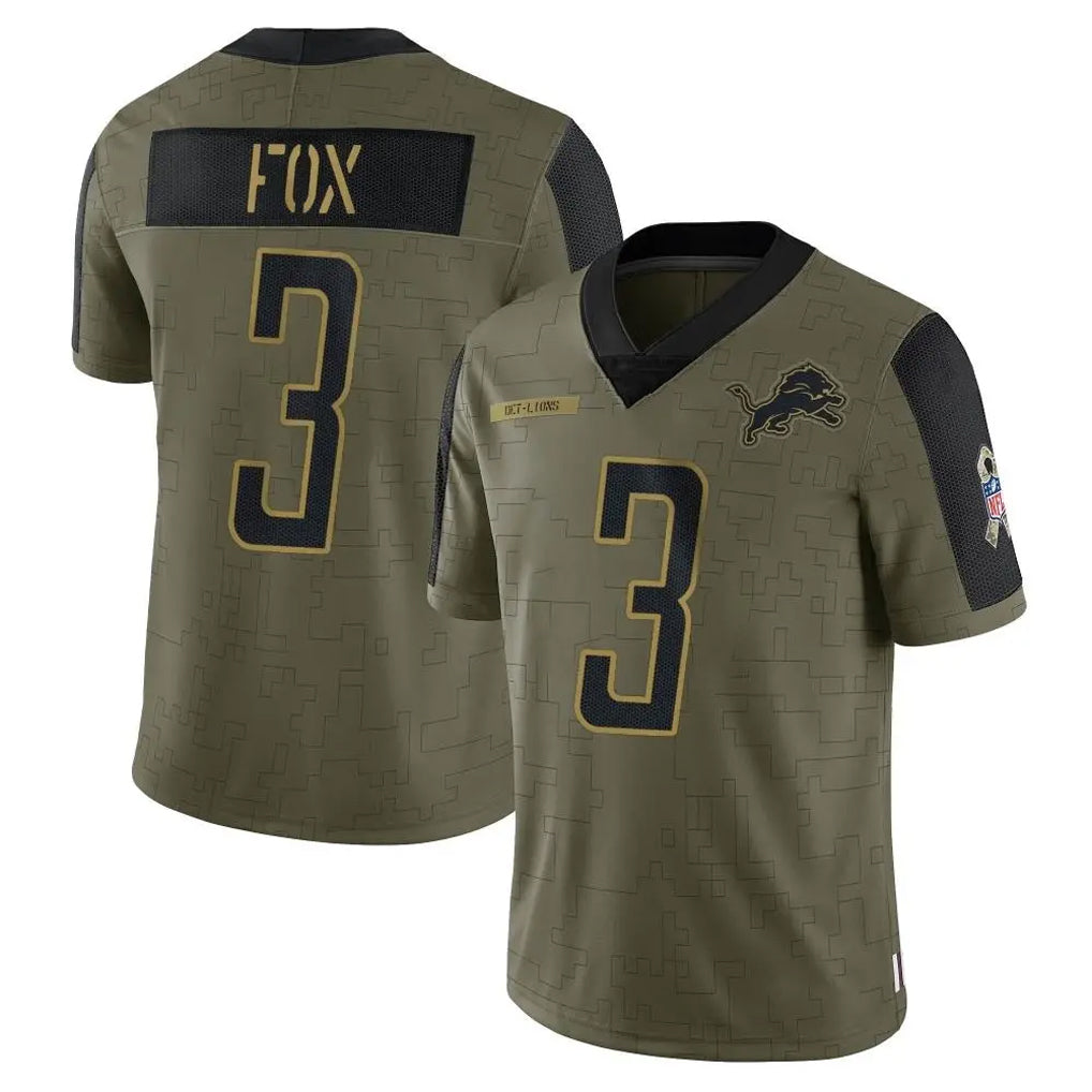 D.Lions #3 Jack Fox Player Olive Salute To Service Limited Game Mdoa Stitched Jerseys