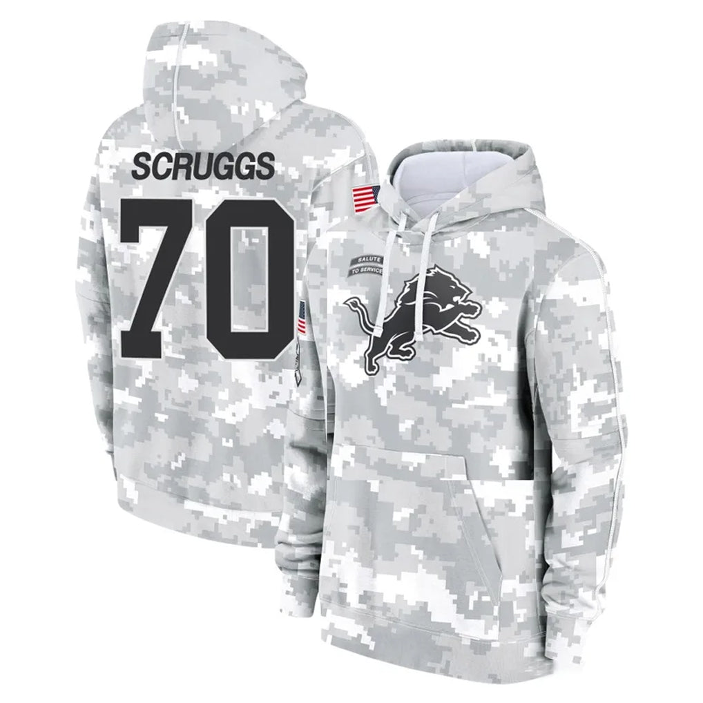 D.Lions #70 Juice Scruggs Player Arctic Camo Salute to Service Hoodies Limited Game Mdoa Stitched Jerseys